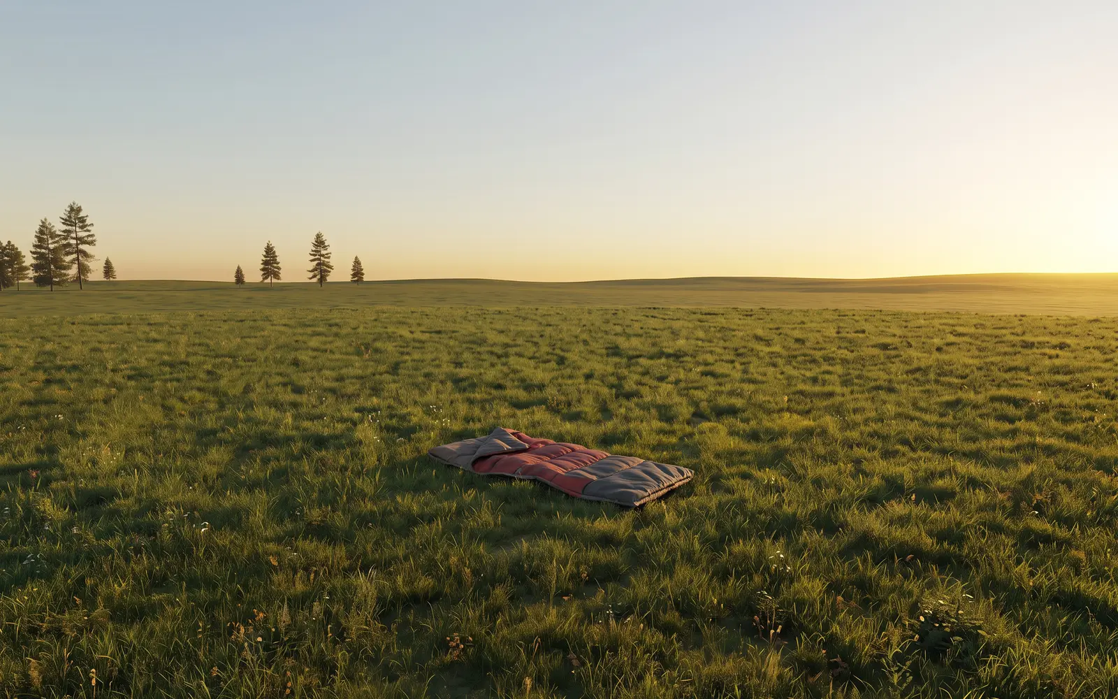 The same open land with a single sleeping bag left in it, which blocks a raid from spawning there