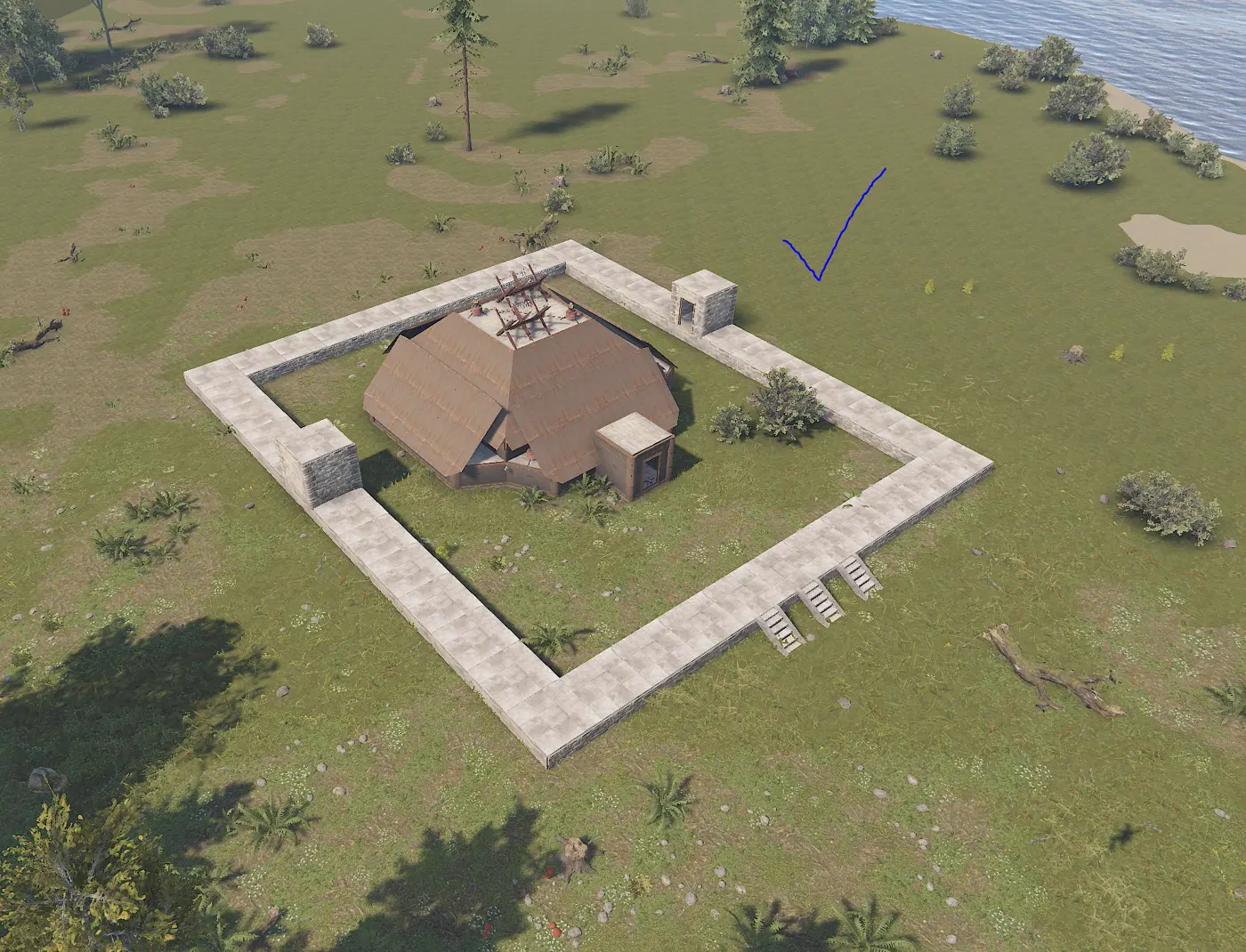 China wall kept at foundation height around a base