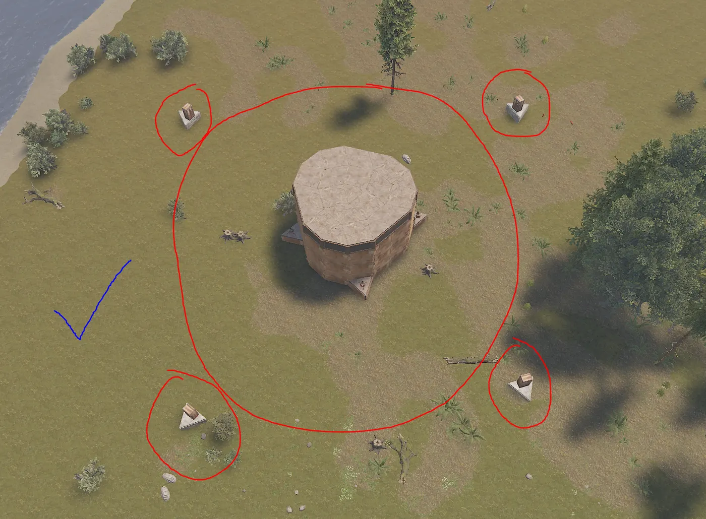 External TC placed tight against the main base building privilege radius