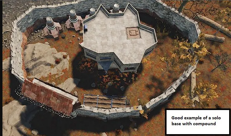 A single ring of high walls placed tight against a base