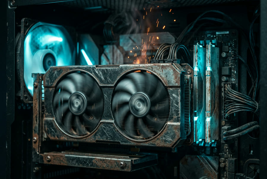 A graphics card working hard inside a gaming PC