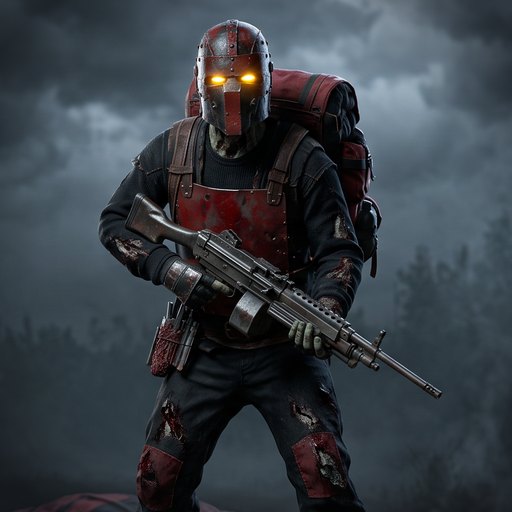Close up of a walker: helmet, armor and machine gun